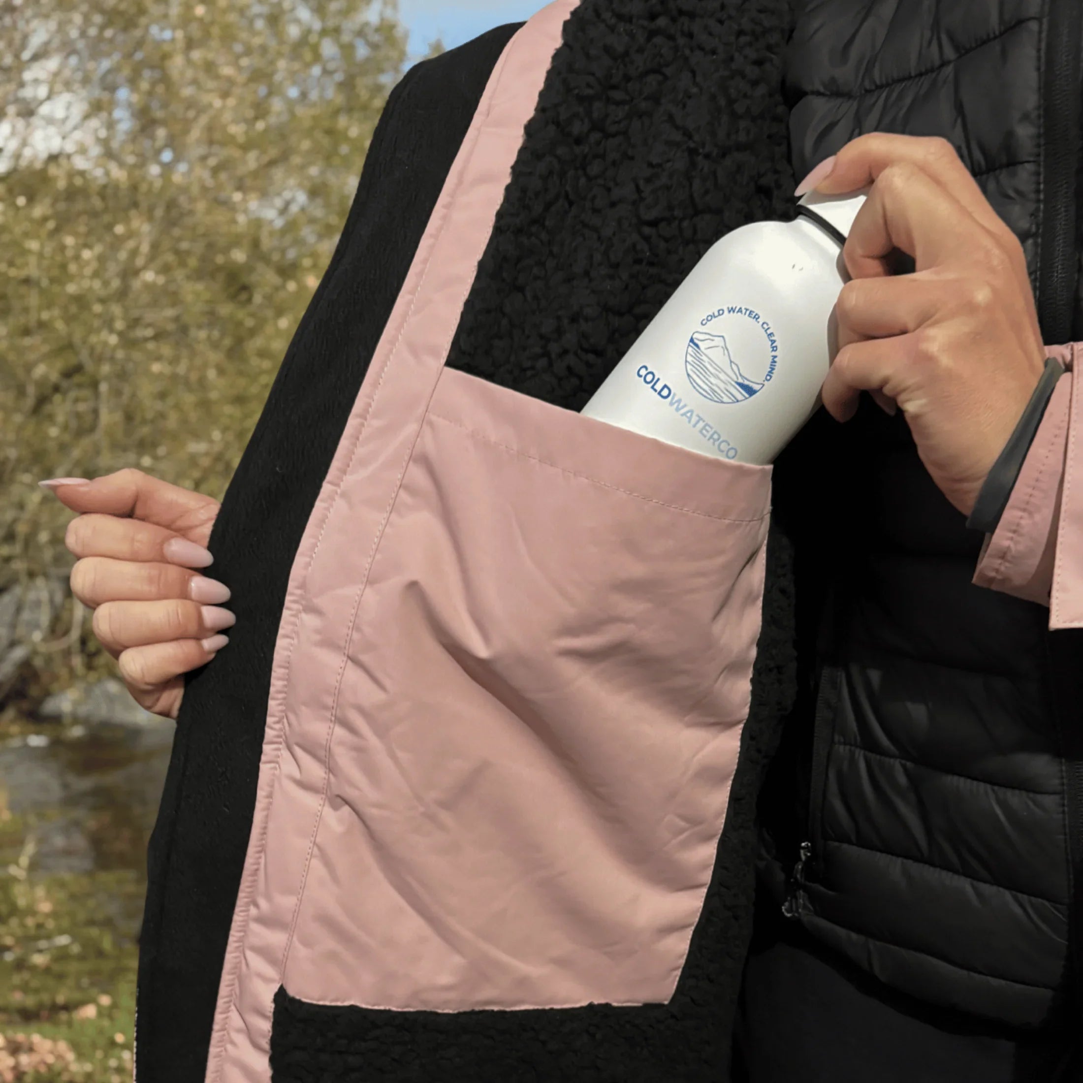 Large inside pocket of pink changing robe