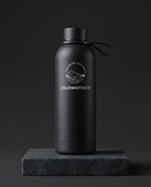 Black water bottle with 'COLDWATERCO' logo on a dark background
